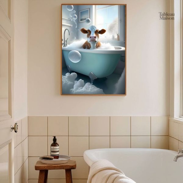 Art mural vache originale pour décoration de salle de bain