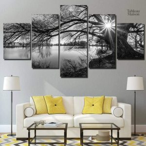 Tableau Lac au matin, paysage serein et apaisant