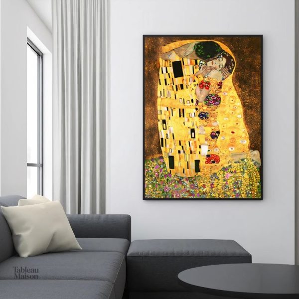 Tableau Le Baiser de Gustav Klimt en couleurs dorées