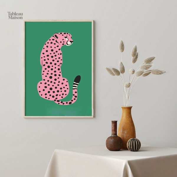Illustration d'un léopard stylisé sur fond rose