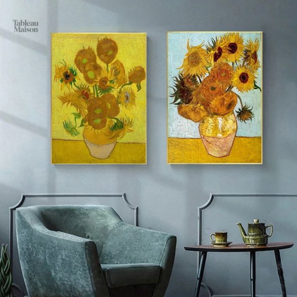 Art mural avec tournesols, peinture célèbre