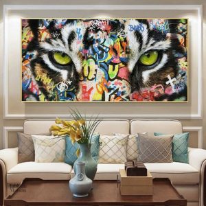 Tableau Graffiti Tigre aux Yeux Éblouissants