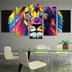 Tableau polychrome représentant un lion majestueux