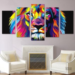 Détails artistiques du tableau lion polychrome