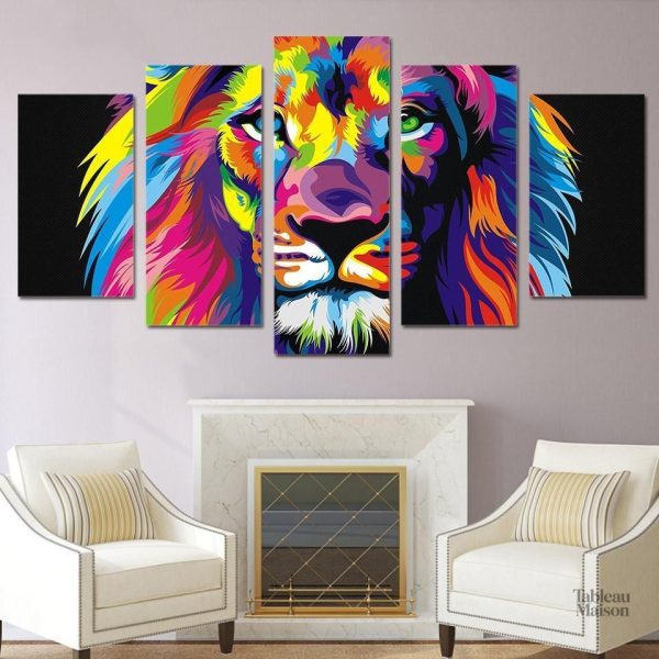 Détails artistiques du tableau lion polychrome