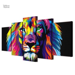 Tableau d'art moderne avec un lion aux couleurs vives