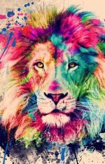 Lion coloré, œuvre d'art moderne en tableau décoratif