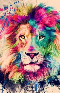 Lion coloré, œuvre d'art moderne en tableau décoratif