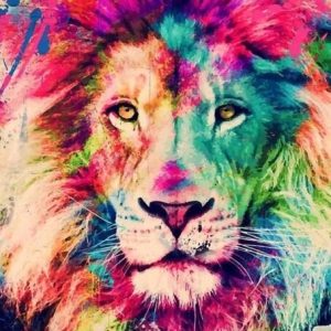 Lion coloré, œuvre d'art moderne en tableau décoratif