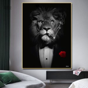 Tableau d'un lion en costume élégant