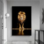 Tableau Lion Doré décoratif en style moderne