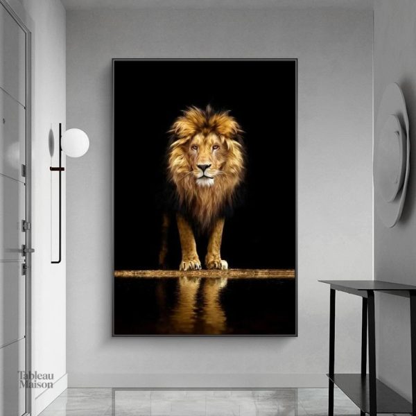 Tableau Lion Doré décoratif en style moderne