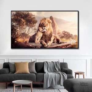 Tableau représentant un lion et son lionceau