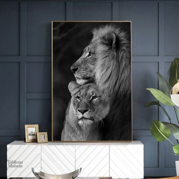 Tableau représentant un lion et une lionne en harmonie