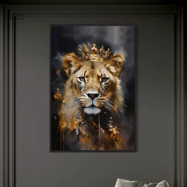 Art mural représentant un lion majestueux et royal