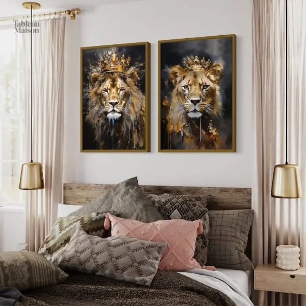 Illustration artistique d'un lion couronné pour intérieur