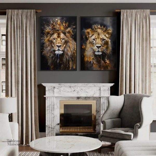 Décoration murale lion et sa couronne, style contemporain