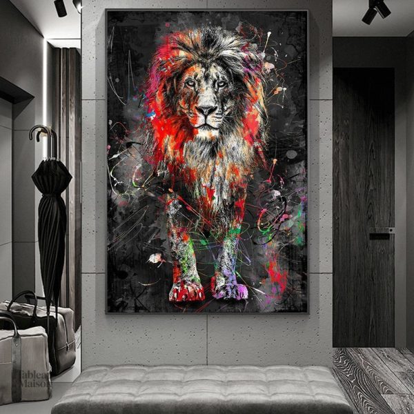 Tableau lion moderne en art abstrait