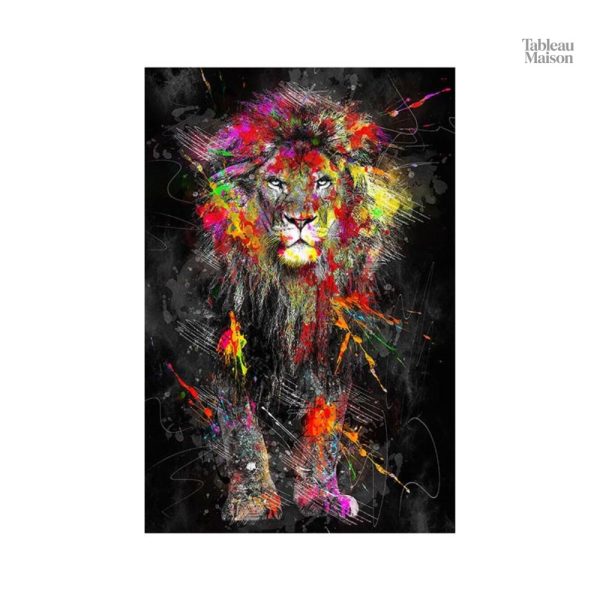 Oeuvre d'art moderne : lion aux couleurs vives