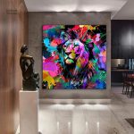 Illustration artistique d'un lion coloré pour décoration murale