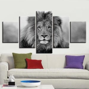 Tableau lion en noir et blanc, œuvre artistique moderne