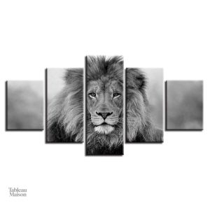 Art mural noir et blanc, illustration de lion stylisée