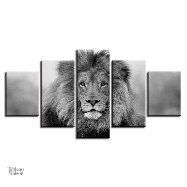 Art mural noir et blanc, illustration de lion stylisée
