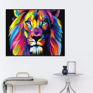 Tableau lion pop art coloré et moderne