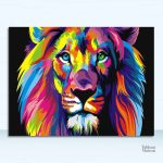 Lion stylisé en pop art, vibrant et accrocheur