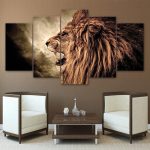 Tableau Lion rugissant en couleur vive