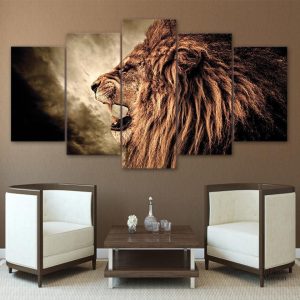 Tableau Lion rugissant en couleur vive