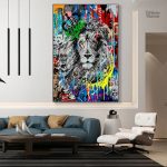 Illustration de lion en street art aux couleurs vives