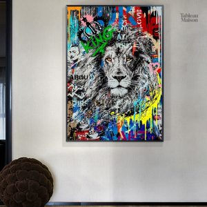 Tableau d'art contemporain sur le thème du lion