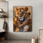 Tableau d'une lionne majestueuse en peinture artistique