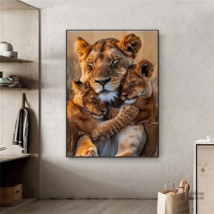 Tableau d'une lionne majestueuse en peinture artistique
