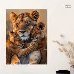 Œuvre d'art représentant une lionne, symbole de force et de beauté