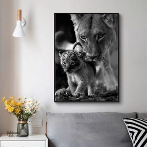 Tableau Lionne et Lionceau en peinture artistique