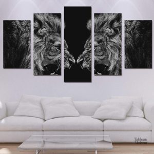 Tableau Lions, tête-à-tête : art mural captivant