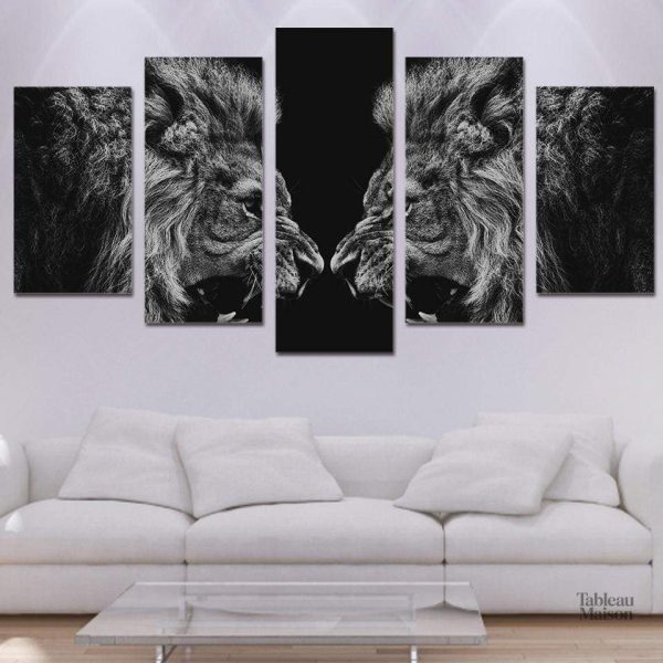Tableau Lions, tête-à-tête : art mural captivant