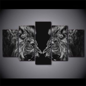 Duo de lions en tableau, décoration murale élégante
