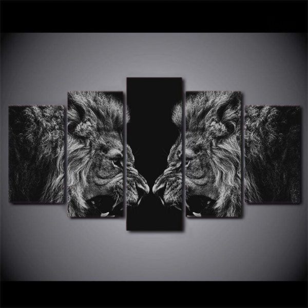 Duo de lions en tableau, décoration murale élégante