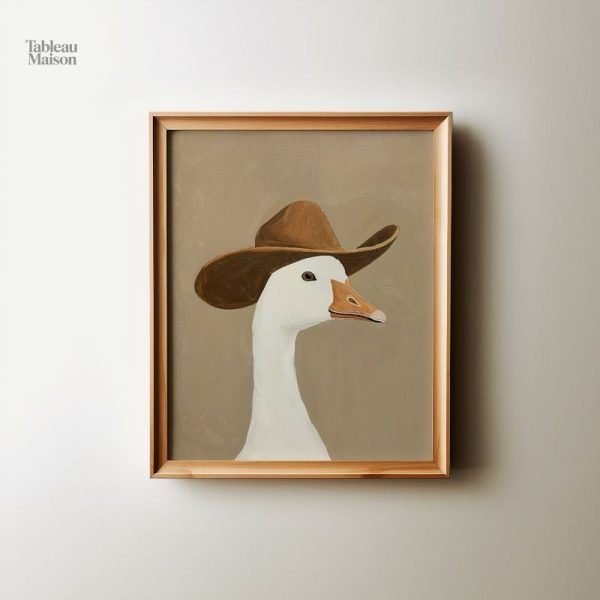 Oie stylisée portant un chapeau de cowboy dans une œuvre pop art