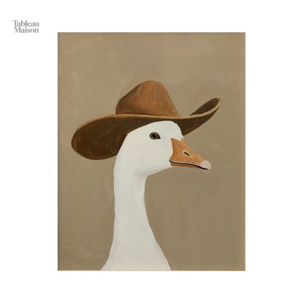 Art mural coloré représentant une oie avec un chapeau de cowboy