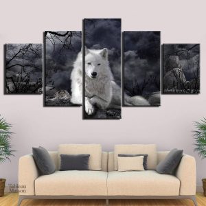 Tableau loup blanc artistique sur fond neutre