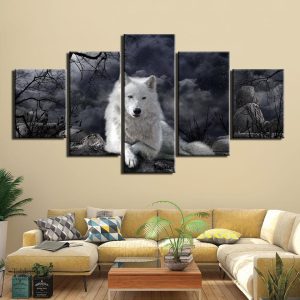 Représentation graphique d'un loup blanc majestueux