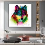 Tableau loup coloré en style artistique vibrant