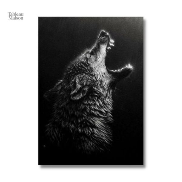 Tableau noir et blanc d'un loup majestueux