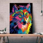 Tableau loup en style pop art coloré