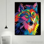 Art mural loup moderne, esthétique pop art