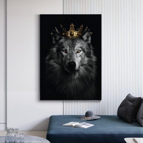 Tableau Loup Roi avec sa couronne, style moderne